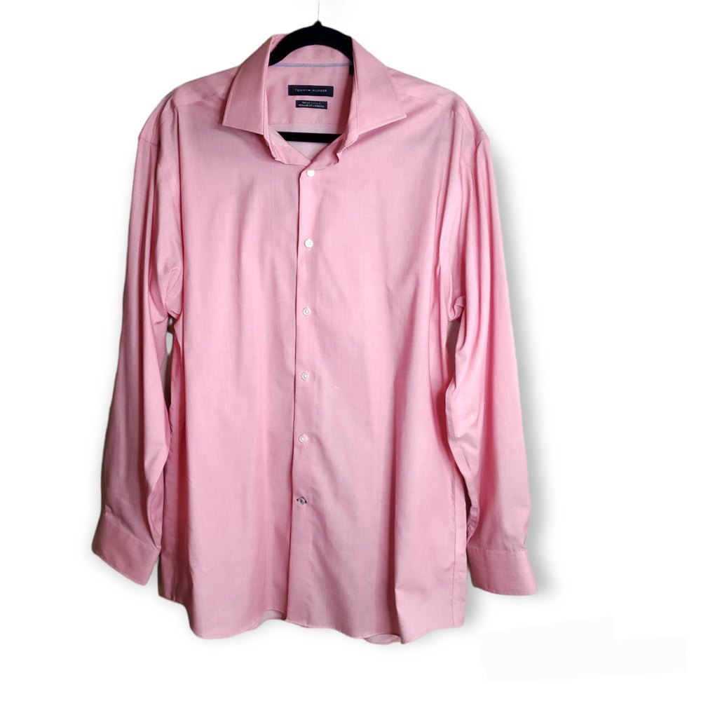 𝅺Tommy Hilfiger Pink theflex supima regular fit stretch Casual Shirt-16 1/2